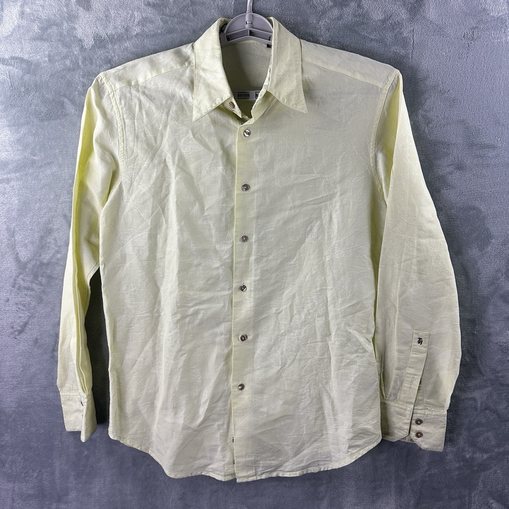 Robert Graham Men's Shirt yellow long sleeve button front size M‎ linen blend